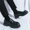Spring Men's Casual Thick Soled Brown Leather Loafers Shoes Mens Slip-on Outdoor Round Toe Shoe