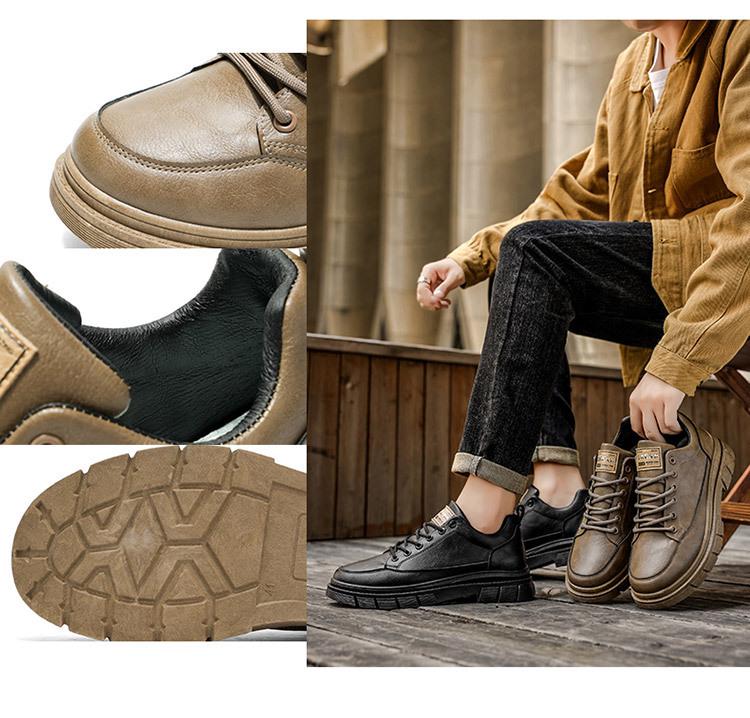Men's 2025 Spring/Autumn Retro British Style Low-Top Leather Casual Work Shoes with Soft Soles