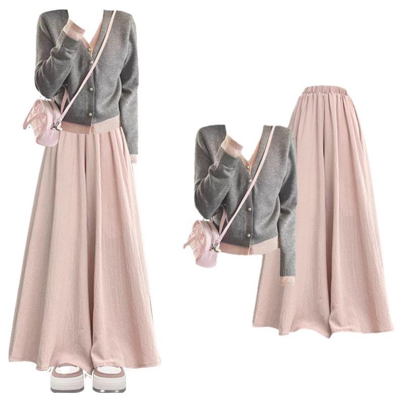 2024 Damenmode: Großer Herbst-Imitat-Zweiteiler-Pullover mit Rockhose