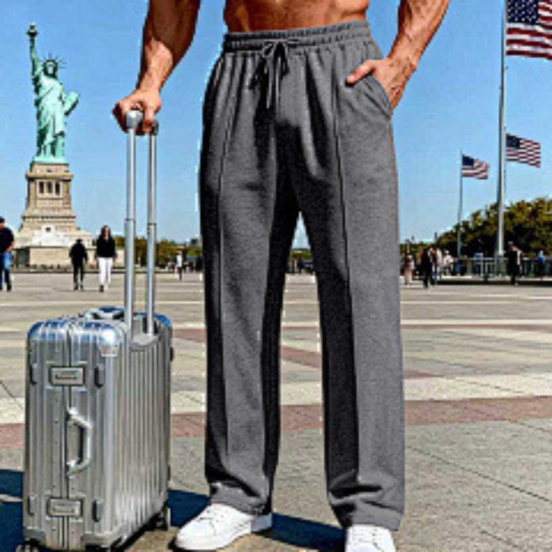 Men's Casual Minimalist Loose Fit Straight Solid logo Joggers Solid Color Long Pants Casual Pants