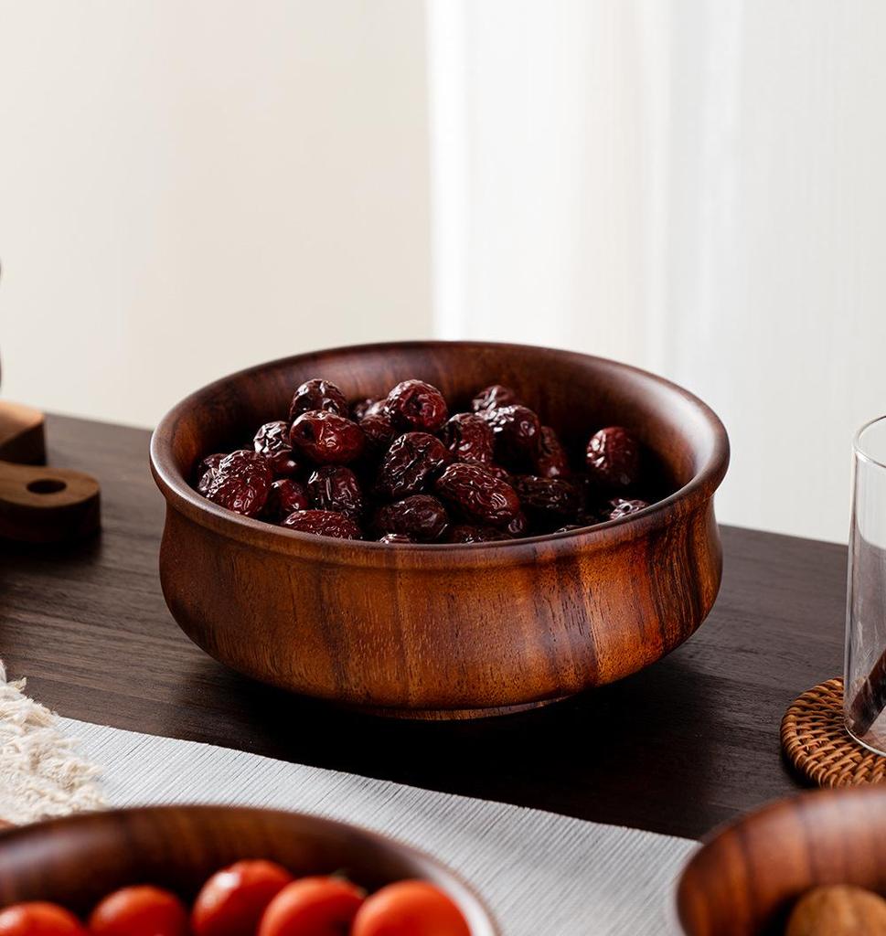 Tibetan Style Round Walnut Wood Bowl for Tea, Soup, or Rice
