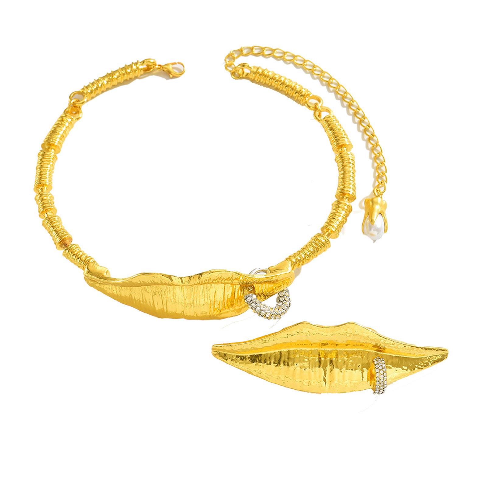 

Геометрический дизайн губ, набор ожерелья и кольца со стразами, легкая бижутерия из цинкового сплава для женщин, для повседневной носки или особых случаев