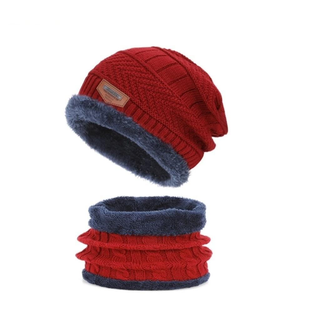 

Fleece Knitted Warm Hat Scarf Set Thickened Warm Winter Hat Scarf Knitted Hat Scarf Set Adult Use вино красного