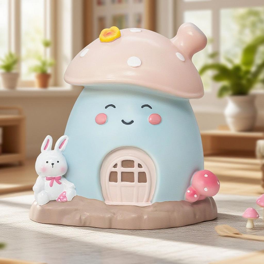 New Kid's Mushroom House Creative Piggy Bank, Large Medium Financial Storage Jar Office Desktop Cartoon Anti-drop Ornament