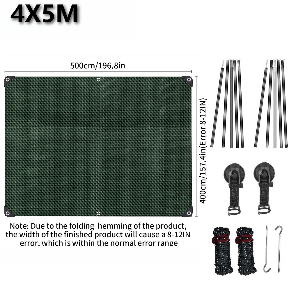 PE Car Awning Canopy with Pole Kits Anti-UV Waterproof for Car SUV Universal Tent Awning Shade Sun Shelter Rooftop Camping Tarps