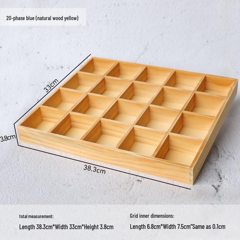 Retro Wooden Multi-Grid Desktop Storage Box and Display Tray