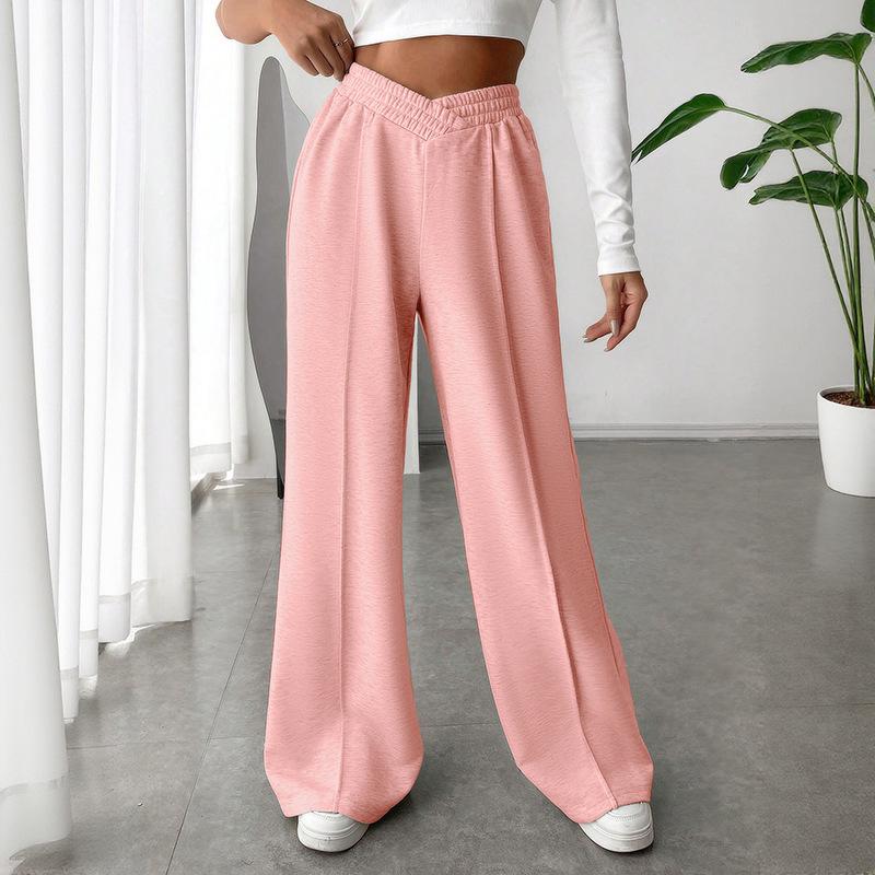 2025 Women's European & American Casual V-Waist Spliced Wide-Leg Pants