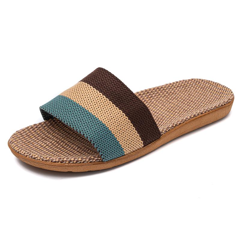 Летние льняные женские тапочки, сандалии на плоской подошве, домашняя цветная легкая обувь из ЭВА для женщин, повседневные тапочки 35-36 коричневый