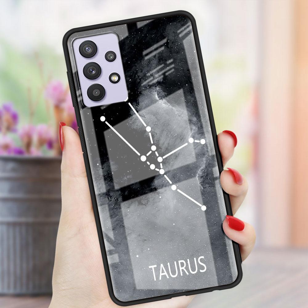 Twelve Constellations Glass Case For Samsung Galaxy A52 A71 A50 A51 A70 A21s A31 A72 A10 A12 A30 A22 5G Phone Cover