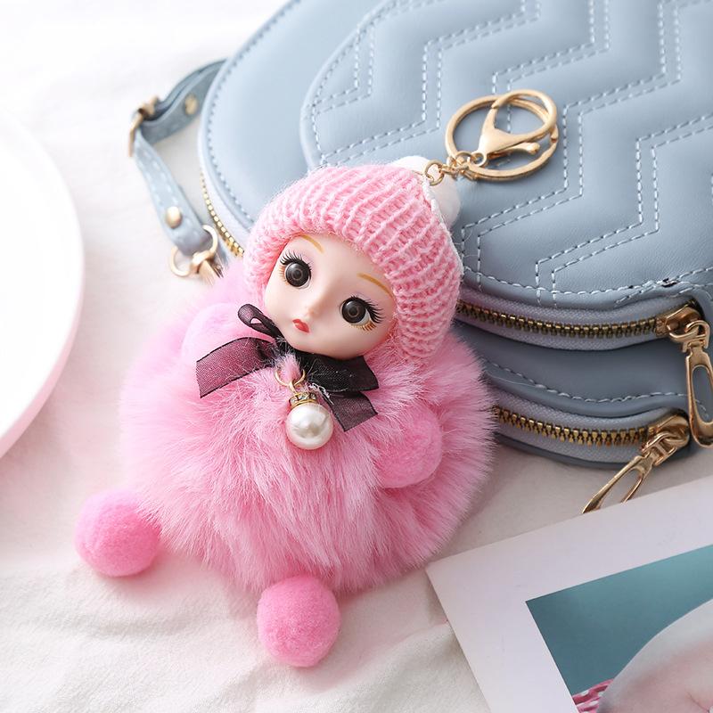 Cute Plush Keychain Imitation Rex Rabbit Fur Ball Keyring Big Eye Doll Pendant  Car Bag Charm
