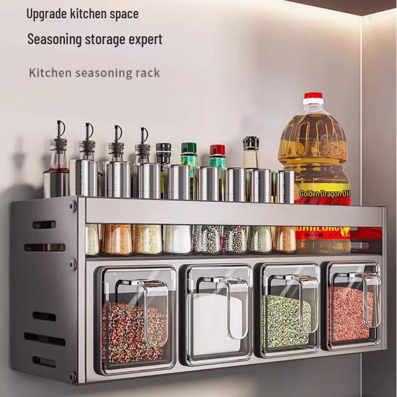 Yunshuang 3-Tier Countertop Kitchen Spice Rack with Seasoning Jars & Spoons