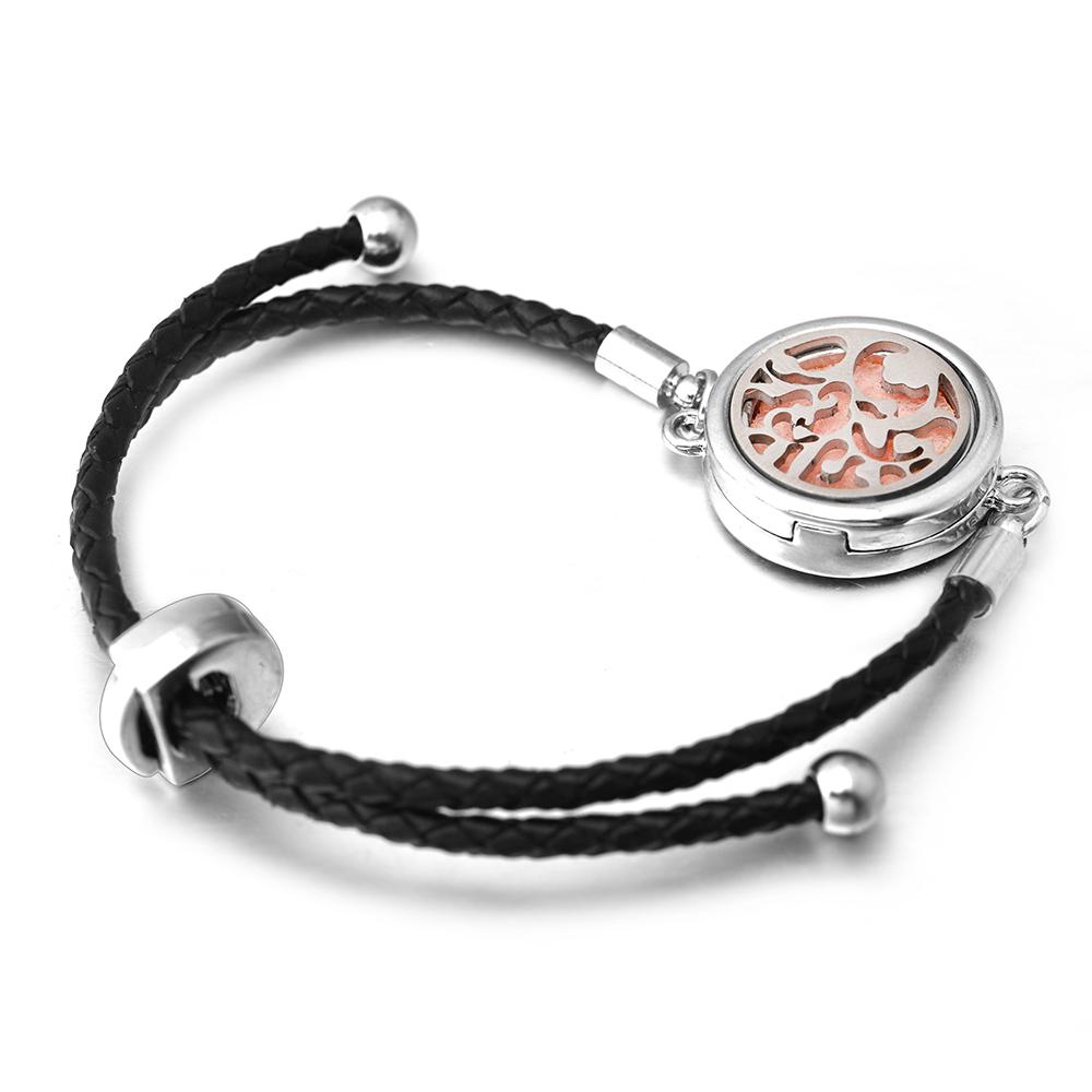 Engel Flügel Herzförmiger Edelstahl Aromatherapie Armreif Verstellbares Leder Schnallenarmband Damen Diffusor Medaillon Schmuck