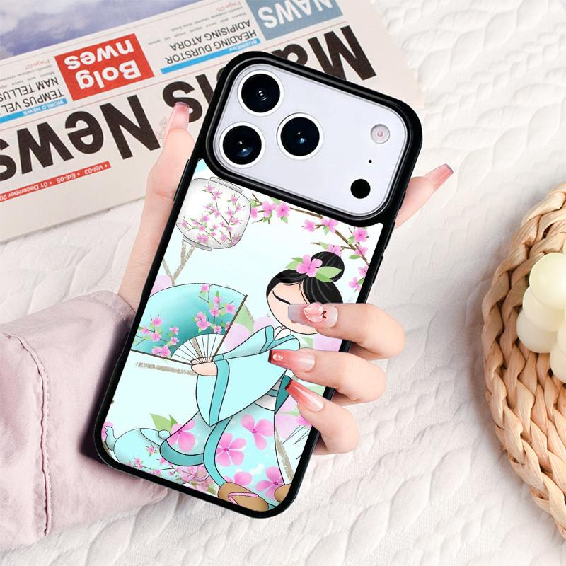 Japanische Geisha Kokeshi Puppe Handyhülle Für IPhone 17 16e 15 14 13 12 11 Pro Max Air Mini Weiche Schutzhülle