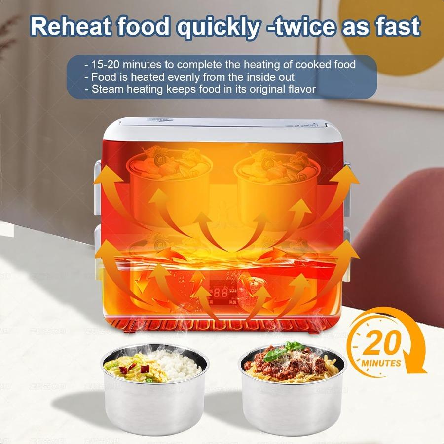 Electric Heated Lunch Box for Adults 2.4L Portable Fast Heating Lunch box with 4 pcsFood Container 110v Double Steam Electric F