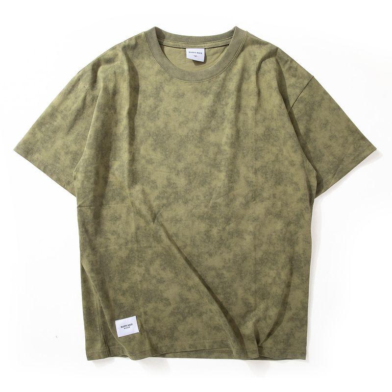 Short sleeve T-shirt Men's Summer New Drop Shoulder Loose round Neck Top Washed Retro Trendy Snowflake Tie-dye Half Sleeve Trendy