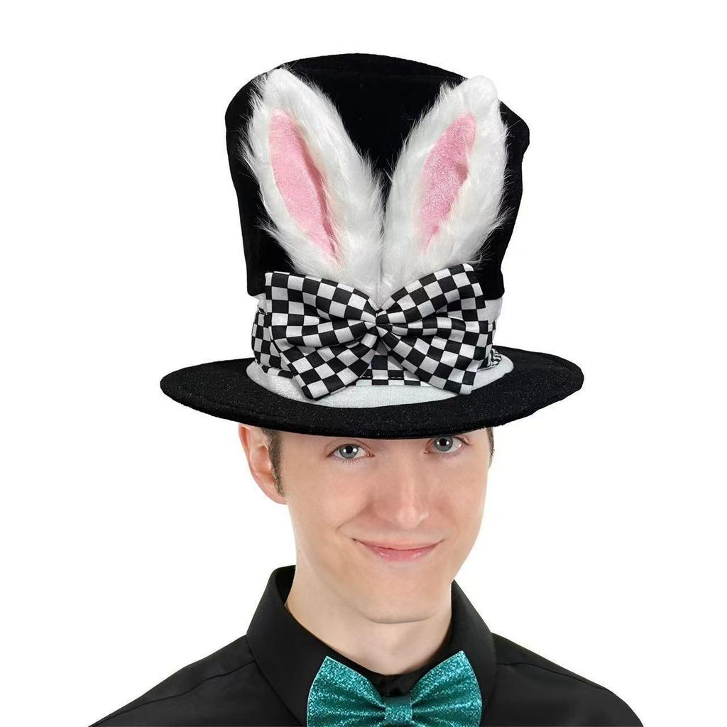 Cappello Alto di Velluto con Orecchie da Coniglio per Halloween Cappello per Travestimento di Pasqua Accessori