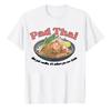 Watercolor Pad Thai Food Illustration Short Sleeve Crew Neck Cotton T Shirt Relaxed Fit Noodles Shrimp Lime Green Onions Tops