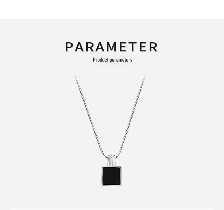 Collier Carré Noir en Argent Sterling: Chaîne clavicule design niche élégant, style froid 2022.