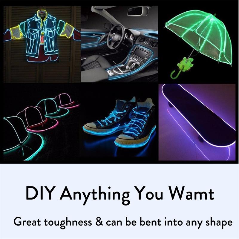 EL Wire LED Glow Light Colorful 1M 3.28ft Rope tape Cable Strip Neon Lights Shoes Clothing Car waterproof strip Lights