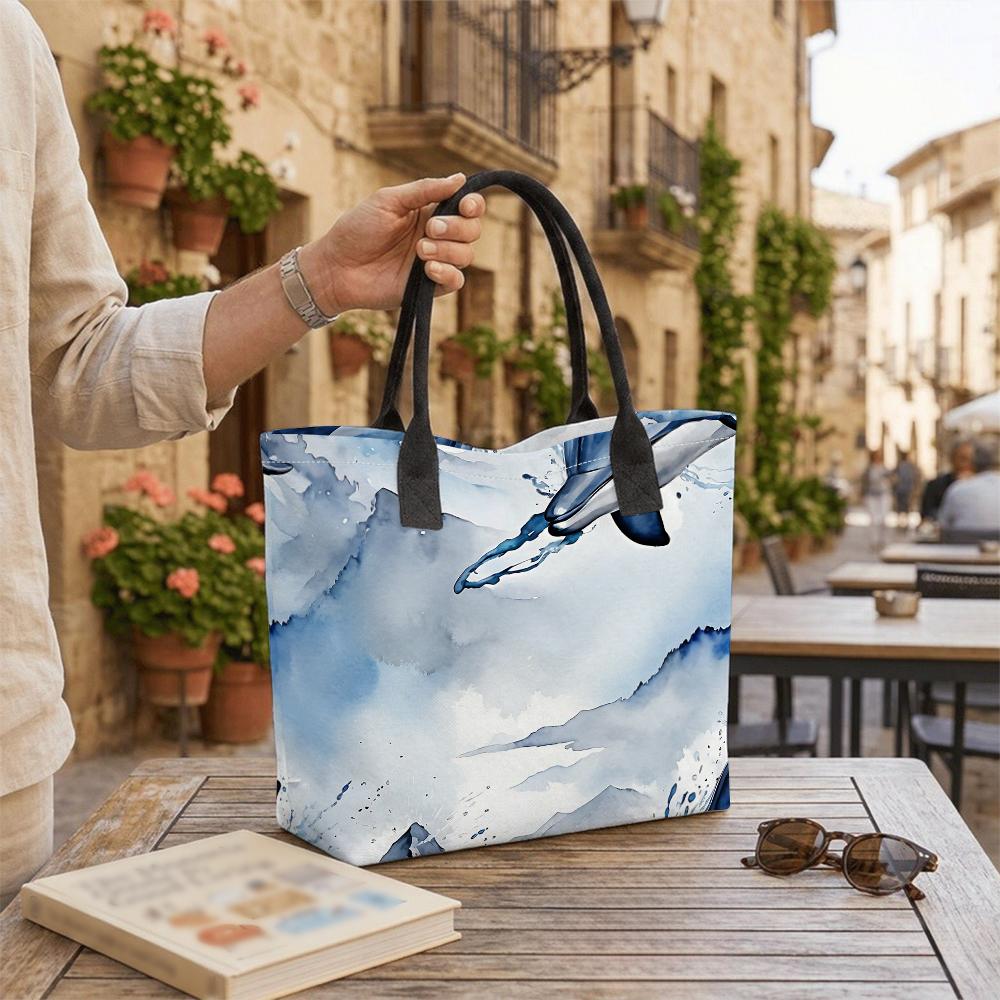 Watercolor Dolphin Pattern Casual Tote Bag Large Capacity Lightweight Shoulder Bag for Daily Use