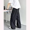 Navy Blue Embroidered Pants Men's Summer American Retro Drape Wide-leg Pants Advanced Pleated Loose Paratrooper Pants