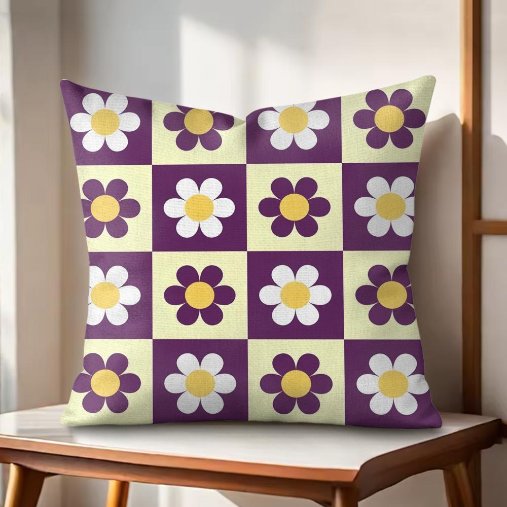 Retro Geometry Floral Cushion Cover Natural Linen Organic Fabric DoubleSided Printing Couch Pillow Covers Home Decor
