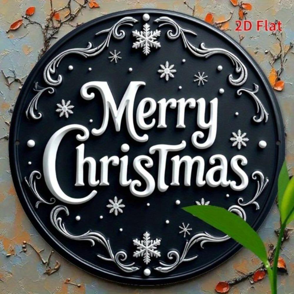 Metal Christmas Sign Black White Holiday Decor No Electricity Textured Surface Indoor Outdoor Wall Art