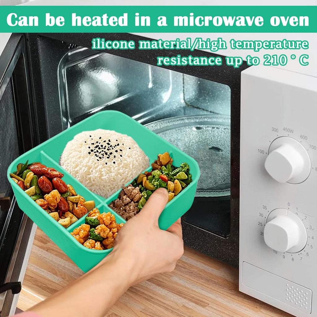 Food Grade Square Silicone Lunch Box Four Compartment Sealed Fresh Lunch Box Microwave Heating Lunch Box