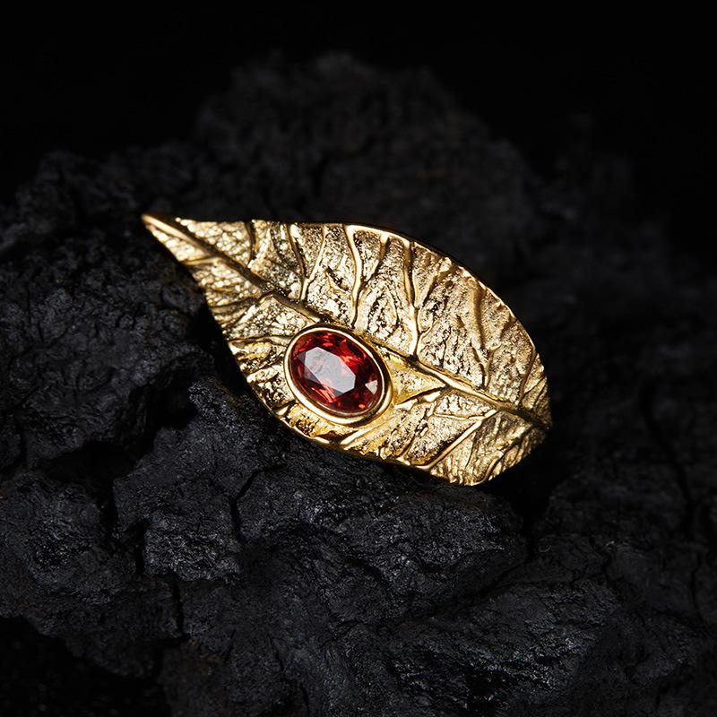 Original Leaf Design S925 Sterling Silver With Natural Garnet Topaz Peridot Colored Treasure Necklace Set