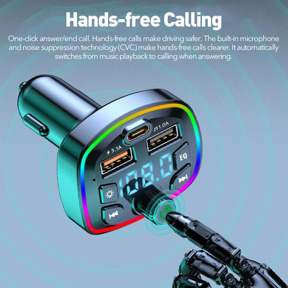 Bluetooth 5.0 Car Charger Car FM Transmitter Bluetooth Hands Free Mp3 True 3.1A Dual USB Port PD Fast Charging