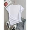 European Size Women'S Casual Crew Neck T-Shirt with Butterfly & Floral Print - Soft White, Short Sleeve, Spring/Summer Top, Casual Wear