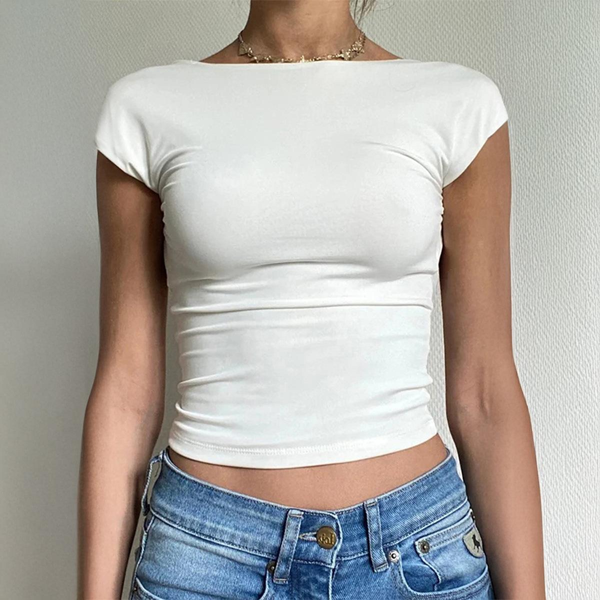 

European and American YK yoga style versatile solid color casual short-sleeved top T-shirt summer new products S белый