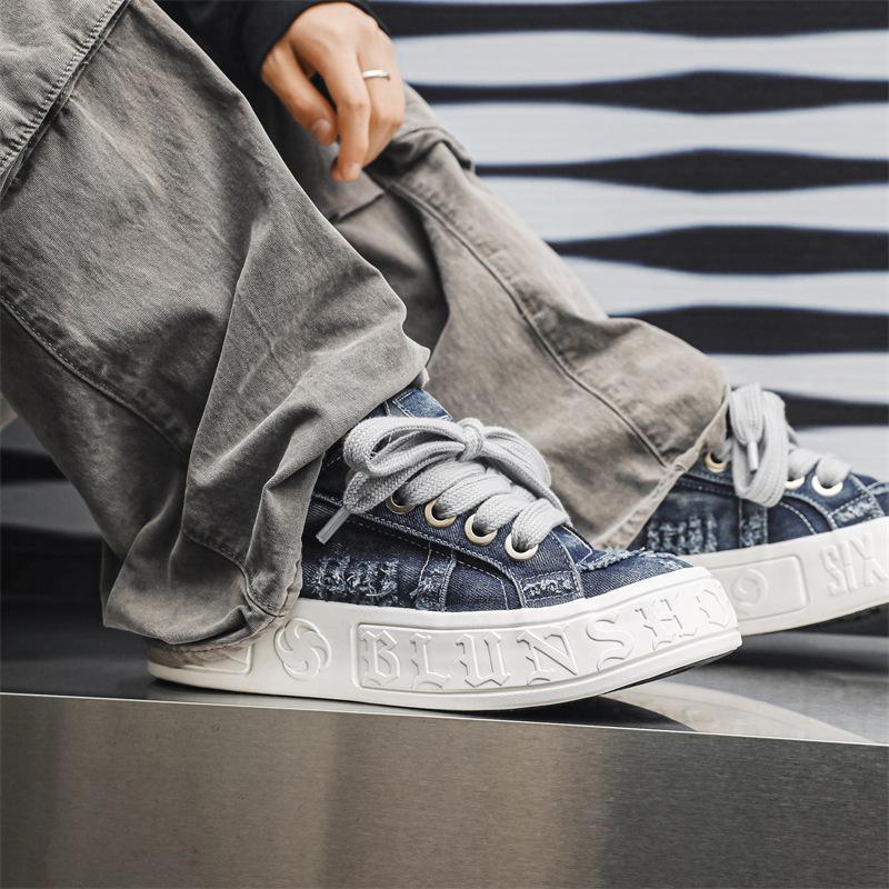 

X223 Spring and Autumn Men s Low-top Denim Casual Sports Board Shoes Trend Versatile Student Teen Breathable Men s Shoes 44 темно-синього кольору