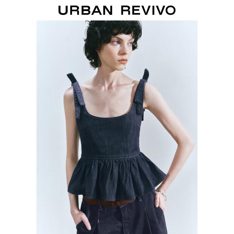 Women s Retro Bow Sleeveless Denim Shirt S