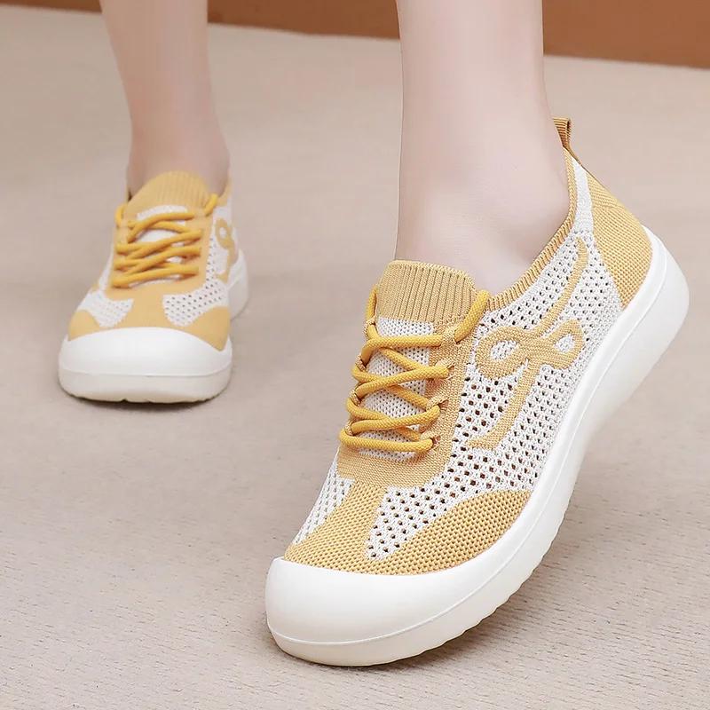 Fashion Slip on Flats Platform Women Casual Shoes Ladies Anti-slip Walking Woven Shoes Women's New Summer Shoes Mesh Breathable Sneakers