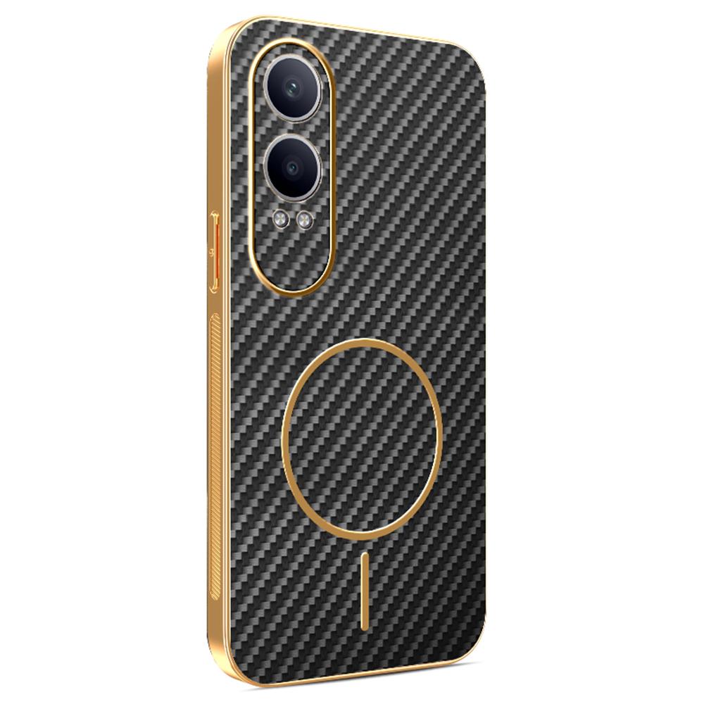 For OnePlus Nord CE4 Lite 5G/Oppo K12x 5G (China) Phone Case Carbon Fiber Textured Electroplated TPU Back Cover