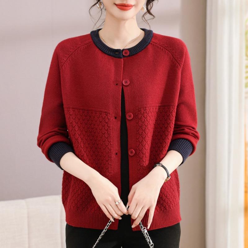 Middle-aged mother spring knitted sweater women's spring and autumn long-sleeved clothes middle-aged and elderly sweater outer bottoming shirt