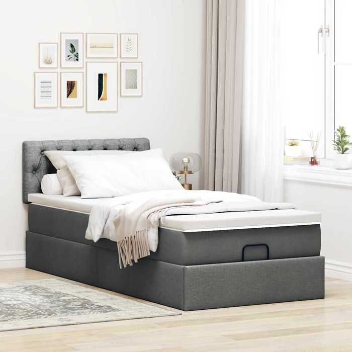 VidaXL Cadre de lit ottoman avec matelas gris foncé 100x200 cm tissu 3311519
