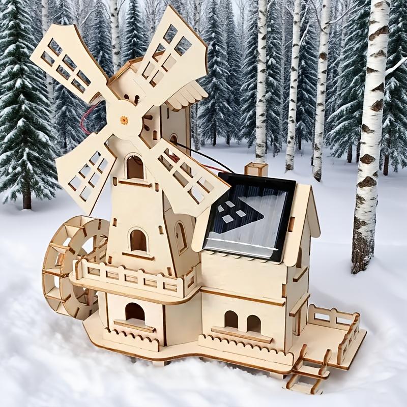 3D Solar Windmill Wooden Puzzle and Scientific Experiment Assembly Set - Wooden Puzzle Suitable for Both Men and Women