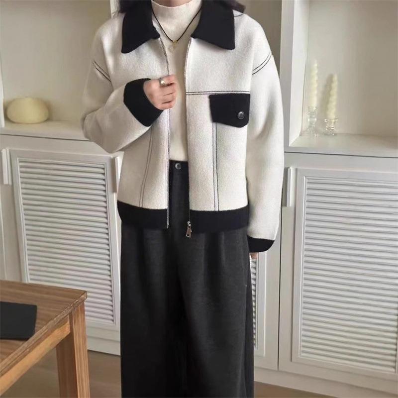 Casual imitation woolen jacket women's autumn clothing new small single-breasted baseball jersey knitted cardigan