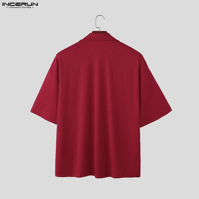 INCERUN Summer Two Pieces Men V Neck Texture Short Sleeve Tops and Shorts Clothing Sets