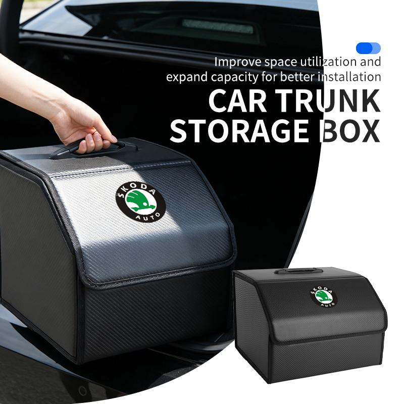 For Skoda Leather Car Trunk Storage Box Multifunctional Tool Organizer Bag Octavia Superb RAPID FABIA KAMIQ KAROQ KODIAQ YETI Csu500