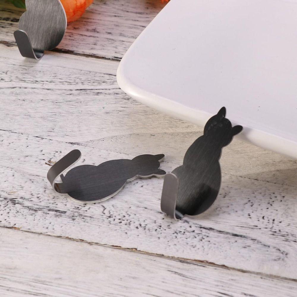304 Stainless Steel Cat Hook Creative Cartoon Wall Hooks Self Adhesive Hooks Multi-use Decor