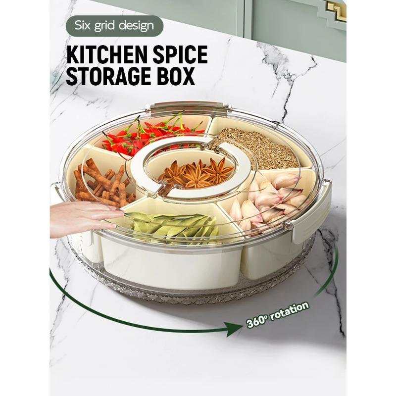 Divided Serving Tray Portable Snackle Box Container with Lid and Handle for Fruits Snacks Charcuterie Vegetable Kitchen Spices