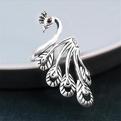 Nuovo stile semplice nazionale retrò in argento tailandese creativo pavone gioielli in argento sterling 925 popolari anelli di apertura in cristallo R043