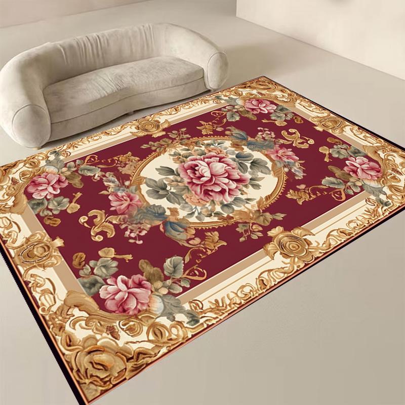European Floral Carpets for Living Room Luxury Decoration 2x4m Big Size Area Rugs Home Bedroom Carpet Elastic Flannel Floor Mats