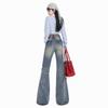 American retro washed cat beard cover bag slightly pulled jeans women's non-stick legs Spice girl thin flared pants