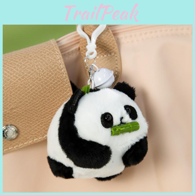 Fluffy Panda Keychain With Tail Plush Backpack Ornament Hanging Decoration