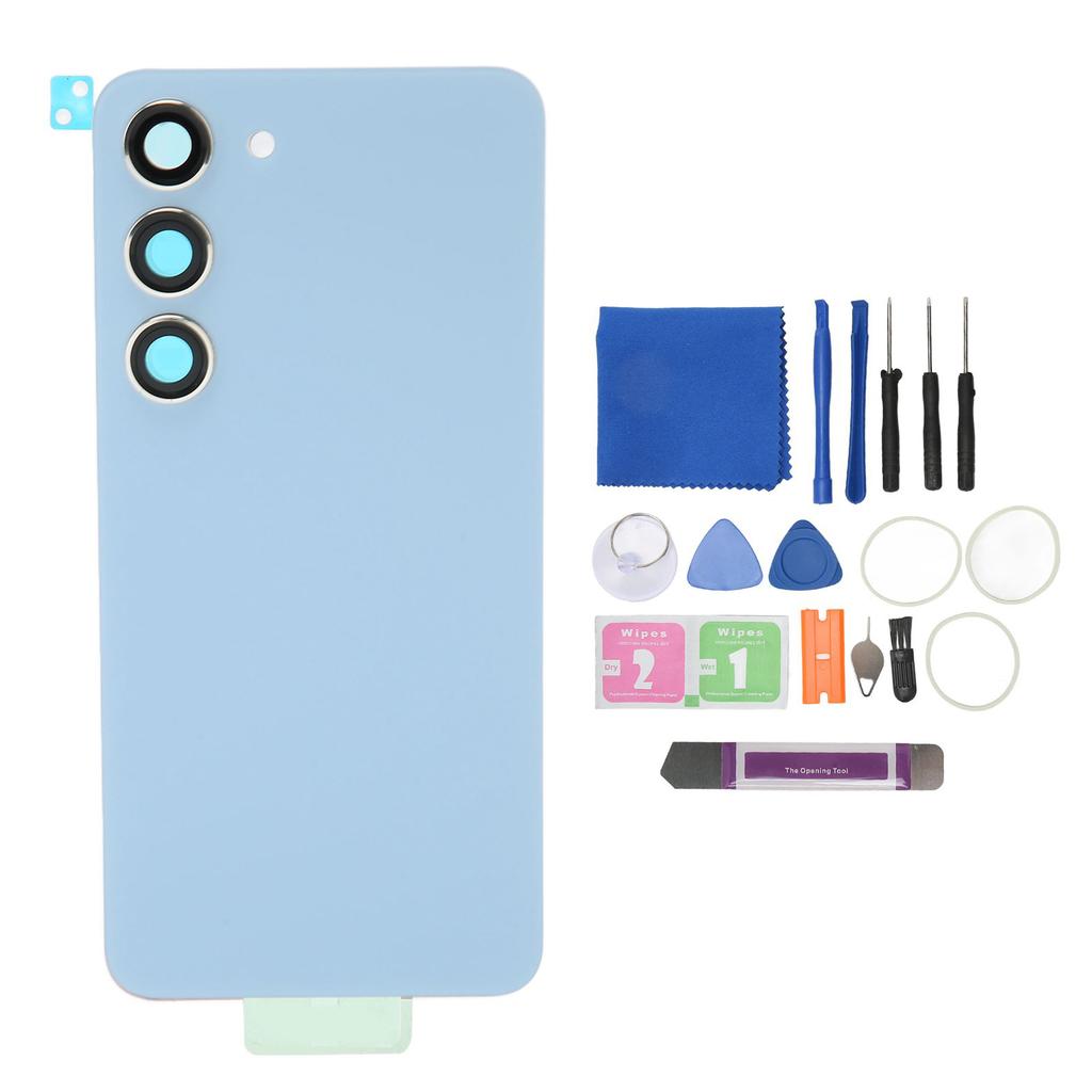 Replacement Back Glass Phone Rear Glass Housing with Pre Installed Camera Lens Tape for Galaxy S23 Blue