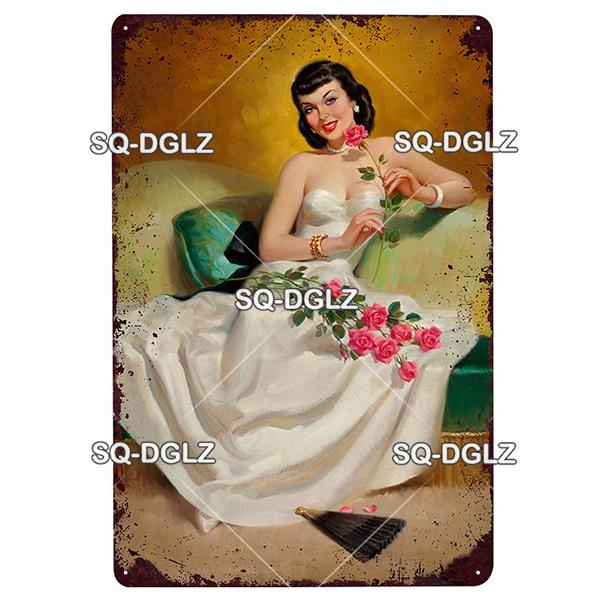 [SQ-DGLZ] Pinup Girl Plakette Metall Vintage Bar Möbel Teller Garagenschild Vintage Deko Man Cave Dekoration Geschenk